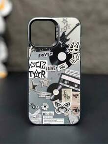 1个音乐摇滚元素图案手机壳，防震创意磨砂手机壳，节日礼物，适合儿童，兼容 7/8/X/XS/XR/11/12/13/14/15/16 Pro Max、Galaxy、OPPO、Realme、Vivo、Redmi、Infinix、Honor X50i等机型。 - 彩色 - 查看 1