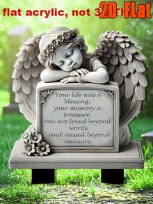 1pc Classic Angel Memorial Plaque, 7.8 "X6.29" Acrylic Garden , Ground Mounted, Weather Resistant Outdoor Decor, Easter Remembrance, Lenten Decor, No Electricity Required - 彩色 - 查看 2
