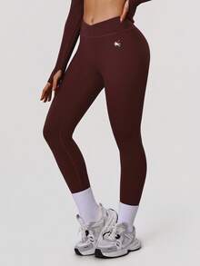 Sodalemon Women Cross Waist Fitness Leggings Training Yoga Gym No Front Seam Tights Elastic Running Sport Leggings - Burgundy - View 5