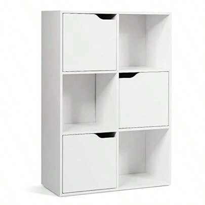 Bookcase Bookcase With 3 Open Compartments And 3 Closed Compartments Sturdy Floor Standing Shelf For Living Room And Bedroom And Entrance And Hallway Loadable Up To 80 KG Made Of PB