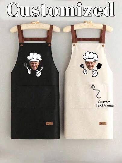 1pc Custom Apron For Dad Father Men Women Custom Name Logo Chef Cooking Kitchen Apron Personalized Kitchen Waterproof Apron Custom Logo Picture Name Chef Cooking Apron Perfect For Mom Husband Girlfriend Boyfriend Father's Day Valentine's Day Mother's Day Birthday Anniversary Graduation Wedding Love Unique,For Mother's Day, Wedding Season, Graduation Season, Gifts For Family And Friends