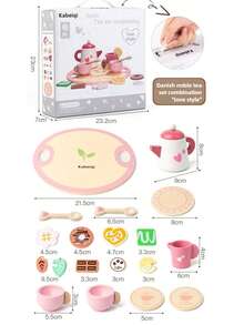 18pcs/Set Wooden Tea Set Toy Kit, Kids Pretend Play Afternoon Tea Set, Teapot, Cups, Coasters, Spoons, Tea Bags, Birthday, Children's Day, Christmas Gift - Multicolor - View 8