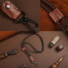 Lanyard Leather Braided Long Neck Lanyard Key Chain For Men Women Office Adjustable Lanyards With Metal Clasp - DarkBrown - View 2