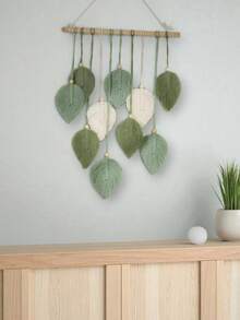 1件套手工编织树叶壁挂，手工编织壁挂，绿色墙饰，波西米亚风家居装饰，乔迁新居礼物，农舍风装饰，中世纪现代风格，床头装饰，手工编织绳挂毯，适用于卧室和客厅装饰 - 彩色 - 查看 12