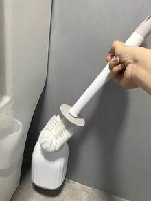1个马桶刷架，壁挂式长柄马桶刷，浴室清洁刷套装，无死角 - 白色 - 查看 11