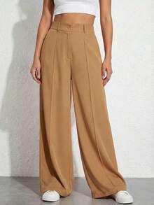 A&DD MODA, REF: Y278 Women's Wide Leg Pants In Solid Color, Elegant And Casual Style, Perfect For Parties, High Waist, Loose Fit, Comfort And Style, Sophisticated Look, Fashionista Women's Pants, Party Pants, Casual And Formal Look, Blogger Style, Casual Chic Look, Spring Summer, Vibrant Colors, Elegant And Modern, Wide Leg, Perfect For Events And Parties - 杏色 - 查看 5