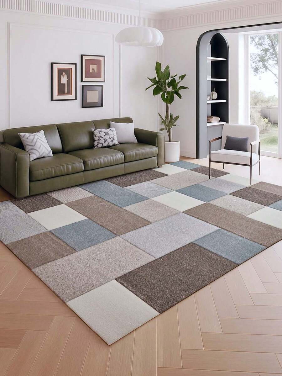 Geometric Pattern Luxurious Minimalist Style Indoor Decorative Rug, Faux Wool Material Living Room Sofa Carpet, Bedroom Rug, Bedside Anti-Slip Mat, Dining Room Kitchen Carpet, Office Chair Pad, Entryway Doormat, Outdoor Camping Blanket - Multicolor-1 - View 1