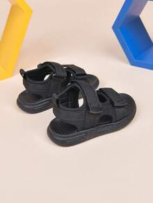1 Pasang Sandal Datar Unisex Warna Polos dengan Ujung Terbuka, Sol Lembut Anti Selip, Sepatu Pantai Bayi, Sandal Olahraga Siswa Serbaguna dan Modis, Cocok untuk Musim Panas - Hitam - View 9