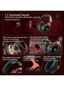 HP GH20pro 耳機頭戴式 四模有線無線連接 7.1聲道環繞音效 FPS遊戲聽音辨識位 電競多功能耳機 - 黑紅色 - 查看 2