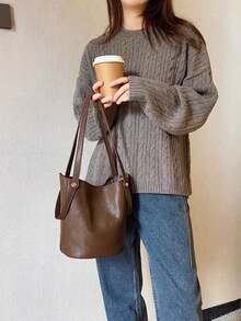 Túi xách thời trang đa năng tinh tế, Túi xô trơn màu đơn giản phổ biến phong cách retro, Túi đeo chéo nữ đa năng và thanh lịch để sử dụng hàng ngày, Túi đeo nách một bên vai cổ điển và ấn tượng, Thích hợp để đi làm, mua sắm, hẹn hò và tặng quà, v.v. - Cà phê nâu - Xem 5