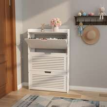 Shoe Storage Cabinet With 3 Flip Drawers, Shoe Cabinet For Entryway Slim, Free Standing Shoe Rack Cabinet, Narrow Shoe Organizer For Entryway, Hallway, White - 白色 - 查看 5