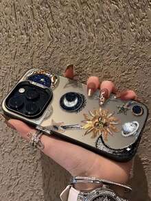 1个抽象日月图案手机壳，兼容 17 Pro、11、12、13、14、15、16、17、16 Pro Max、7、8 Plus、XR、XS，防震保护壳 - 彩色 - 查看 2