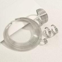 1 Set de joyería geométrica de círculos multicapa en plata, que incluye: Gargantilla abierta con línea geométrica circular en plata, Anillo abierto de cara ancha multicapa en plata, Pendientes de aro circular en plata, Brazalete abierto de línea geométrica multicapa en plata, Conjunto de joyería ajustable y abierta, de estilo minimalista elegante - Plateado - Ver 4