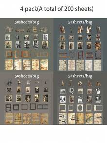 50张/袋贴纸套装，“旧时光回忆”系列，复古创意套装，剪贴簿用品，笔记本配件，装饰相框，电脑和手机壳，水杯，旧杂志，铅笔盒，桌面装饰贴纸，返校季贴纸，学习用品 - 彩色 - 查看 16