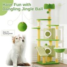 DOGAT Tall Cat Tree Tower 162cm 64 Inch Large Multi Level Indoor Cat Tree With Scratching Posts Condos Hammock Crown Bed Activity Centre For Kittens Multiple Cats And Apartments - Green - Green - View 7