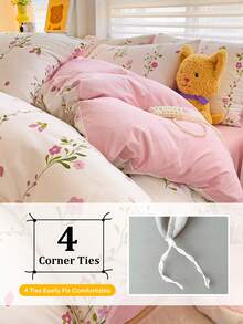 4 件套，精致花卉印花床上用品套装，柔软亲肤，透气四季卧室套装（1 件羽绒被套 + 1 件床单 + 2 件枕套），无填充物，枕套图案随机