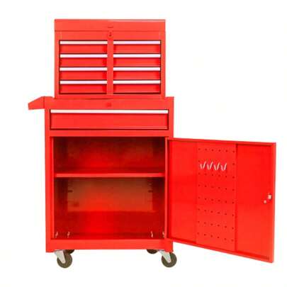 5-Drawer Tool Box, With Wheels And Rolling Options, Removable Top And Adjustable Shelves, Garage Tool Box (Red)