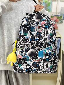 Graffiti Print Casual Commute Unique Design Backpack (No Pendant) - Black - View 3