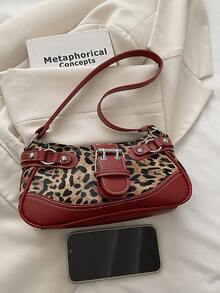 小众设计链条2026新款时尚女士手提包，哥特风铆钉腋下包，托特单肩包，纯色铆钉链条单肩包 - 酒紅色 - 查看 7