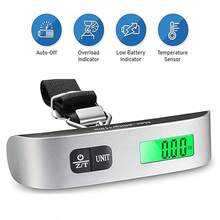 1pc 110lbs/50kg High Precision Sensor Portable Digital Electronic Luggage Scale, Home Travel Hanging Luggage Scale With Backlit LCD Display, Portable Suitcase Weighing Scale, Travel Luggage Weight Scale With Hook, Sturdy Shoulder Strap For Travelers, Travel Essentials, Small Suitcase Scale For Travel Accessories(Battery Not Included)