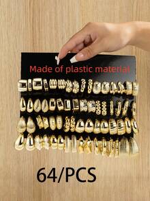 2-16-64件 时尚亮面水滴几何C形耳环，C形竹结饰品，适合作为节日礼物送给爱人、亲戚、朋友，也可全年日常佩戴。[注：耳环材质为塑料。对材质有特殊要求的顾客请谨慎购买。感谢您的理解。][老板和老板娘，祝您生意兴隆。再次感谢您的五星好评。] - 金色 - 查看 2