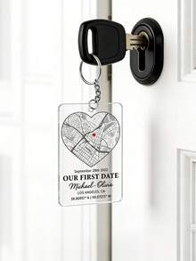 1 pieza Llavero personalizado con mapa personalizado, adorno de pareja personalizado, regalo de nuestra primera cita, llavero de pareja, llavero de mapa de ubicación, regalos de San Valentín para él - Multicolor - Ver 2