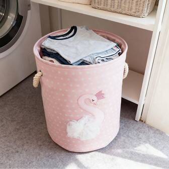 1pc Fabric Laundry Basket Girl Pink Storage Basket Collapsible Washing Hamper Thicken Canvas Decorative Organizer For Toys, Clothes, Blanket