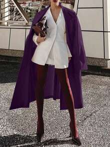 Autumn/Winter New Fashion Women's Loose Fit Elegant Wool-Blend Double-Breasted Windbreaker Coat - Dark Purple - View 8