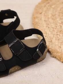1 Pair Children Buckle Design PU Non-Slip Soft Bottom Open Toe Retro Sandals, Suitable For Summer - Black - View 4