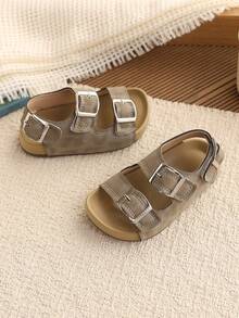 1 Pair Baby Girls Leopard Print Hook And Loop Sandals, Fashion Summer Toddler Shoes - Mocha Brown - View 3