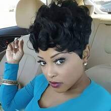 Black And Brown Wig Density Women's Curly Wave Pixie Cut Wig With Bangs | Glueless Rose Net Cap,High-Temperature Resistant Synthetic Wig, Natural Look | For Daily & Party Use - Multicolor - View 3