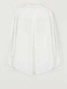 Women's White Polyester Blouse, Asymmetric Waist Belt Design, Knotted Detail, Loose Fit Long Style - White - View 6