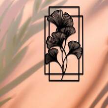 1 Stück Ginkgo Blatt Metall Wanddekoration - Modernes minimalistisches schwarzes Blattdesign, 15.75 Inch quadratische Metall Wandkunst Dekoration, geeignet für Wohnzimmer, Schlafzimmer oder Büro, natürliche Heimdekoration, perfektes Einweihungsgeschenk, Ginkgo Baum Dekoration - Schwarz - Übersicht 3