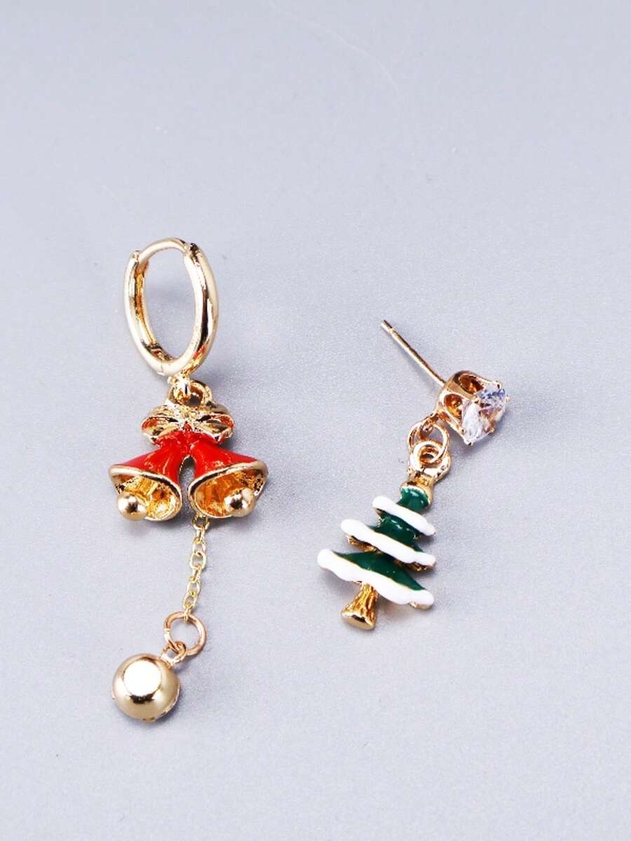 1 Pair Christmas Tree & Bell Rhinestone Earrings, Cute Stud Earrings For Women, Christmas Jewelry - Multicolor - View 1