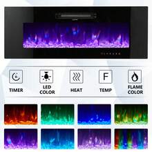Floating Fireplace TV Stand, Wall Mounted Mirrored Entertainment Center With 40'' Electric Fireplace, Modern LED Lights Media Console For TVs Up To 90'', Stylish Floating TV Stand Furniture, All Black - màu đen - Xem 5