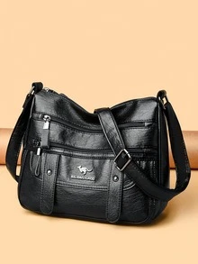 New High Quality Pu Leather Messenger Crossbody Bags For Women Luxury Designer Hand Bags Purses Ladies Shoulder Bag Sac A Mian 2025 - Black - View 2