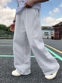 1pc Tween Boys Casual Loose Fit Thermal Lined Straight Leg Pants, Suitable For Outdoor Sports, Thick & Warm, Spring/Autumn/Winter - Grey - View 2