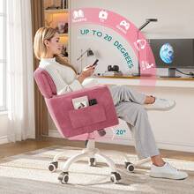 EnHomee Home Office Chair With Wheels & Side Pockets Vanity Chair Adjustable Height Soft Upholstered Modern Desk Chair With Backrest & Arm For Bedroom, Pink - Hồng - Xem 2
