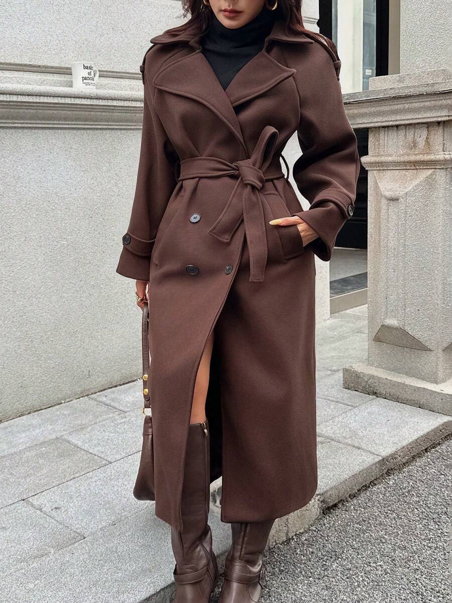 DEEKA Autumn/Winter New Women's Fashion Classic Double-Breasted Windbreaker Coat - Brown - View 1