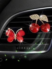 1 pièce Clip de décoration de sortie d'air de voiture avec cerise rouge incrusté de diamants, décoration de port de climatisation de voiture - Multicolore - Voir 7