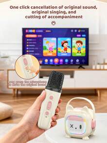 PAKRYS Mini Karaoke Machine With 2 Microphones, Winter & Christmas Gift, Portable Karaoke System Suitable For All Ages, Cute Cat Ear Design With Tail, Colorful LED Lights, Karaoke Speaker, Karaoke Equipment, Wireless Microphone, Ideal For Family Gatherings And Birthday Gifts - Cute Cat Ears and Tail - One Size Fits All - View 2