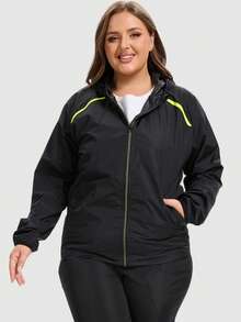 Plus Size Women's Hooded Raincoat, Lightweight Windproof Waterproof Rainwear, Available In Sizes 1XL-5XL Black Spring - Black - View 2