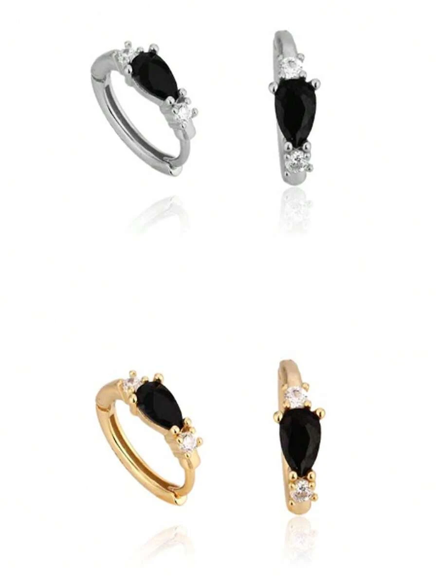 1pc Fashionable Luxury Niche Design Decorated Hoop Earrings, Gift For Women - Golden Yellow & Silver - View 1