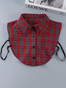 1pc Plaid & Leopard Print Casual Holiday Ruffle Collar Dickey