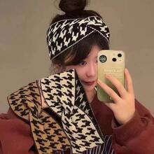 3pcs Women's Black & White Houndstooth Wool Headband, Fashion New Style Cross Wide Knitted Elastic Headband For Autumn/Winter Women Hair Accessories Elegant Hair Band - Multicolor - View 2