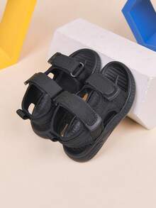 1 Pasang Sandal Datar Unisex Warna Polos dengan Ujung Terbuka, Sol Lembut Anti Selip, Sepatu Pantai Bayi, Sandal Olahraga Siswa Serbaguna dan Modis, Cocok untuk Musim Panas - Hitam - View 3