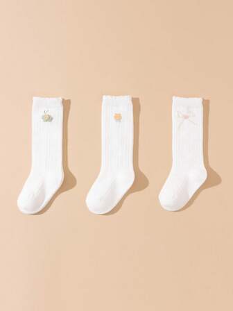 3 Pairs White All-Match Versatile Casual Princess Style Children Mid-Calf Socks