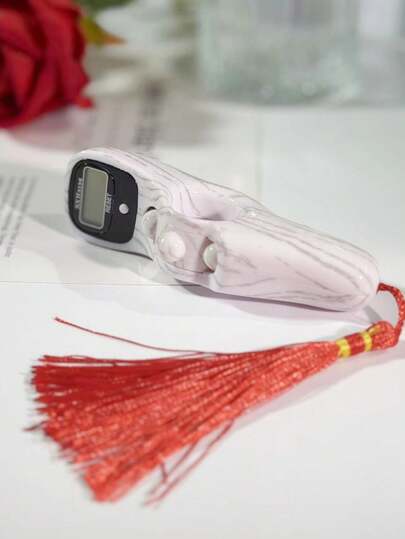 Contador de cuentas manual, contador de cuentas de grano de madera falso con borla roja, disponible en varios colores, estilo único de tasbih, pantalla grande y clara, contador duradero y elegante adecuado para contar oraciones, ejercicios, inventario de almacén, uso doméstico, regalos festivos, etc.