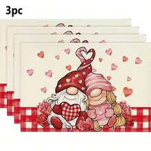 3pcs/Set,Valentine'S Day Mat Rectangular Table Mat, Machine Washable, Dwarf Couple Heart-Shaped Design, Suitable For Romantic Dinner And Party Decoration, Suitable For Family Dining Rooms And Outdoor Dining Tables - Multicolor - View 8