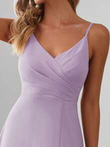 EVERPRETTY Sexy High Slit Criss-Cross V-Neck Bridesmaid Dress - Mauve Purple - View 7